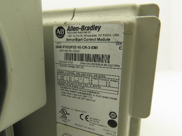 Allen Bradley 284E-FVD2P3Z-10-CR-3-EMI ArmorStart AC Drive 480V 1Hp VFD EtherNet