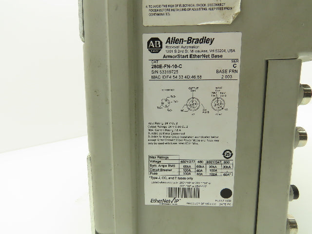 Allen Bradley 284E-FVD2P3Z-10-CR-3-EMI ArmorStart AC Drive 480V 1Hp VFD EtherNet