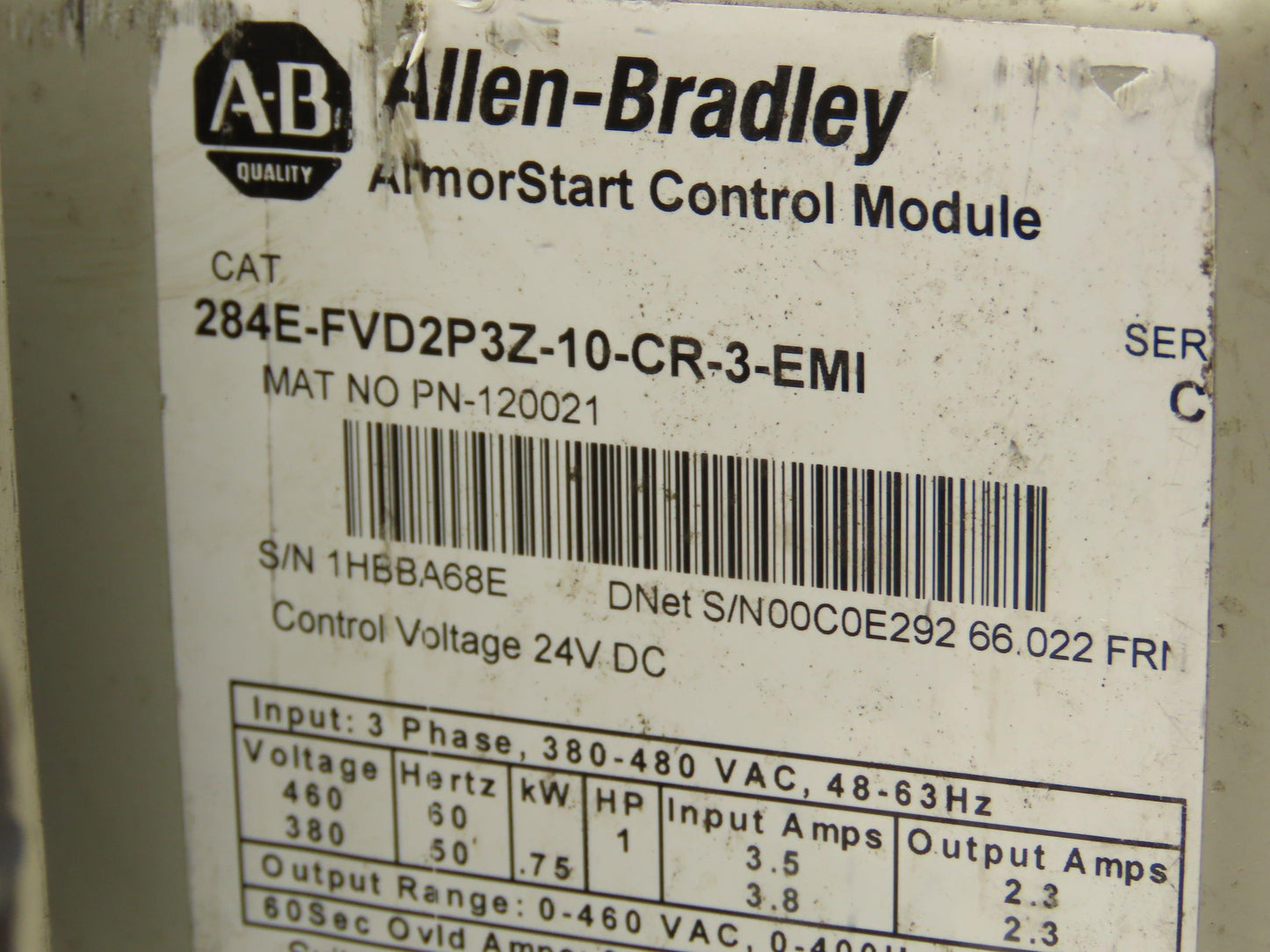 Allen Bradley 284E-FVD2P3Z-10-CR-3-EMI ArmorStart AC Drive 480V 1Hp VFD EtherNet