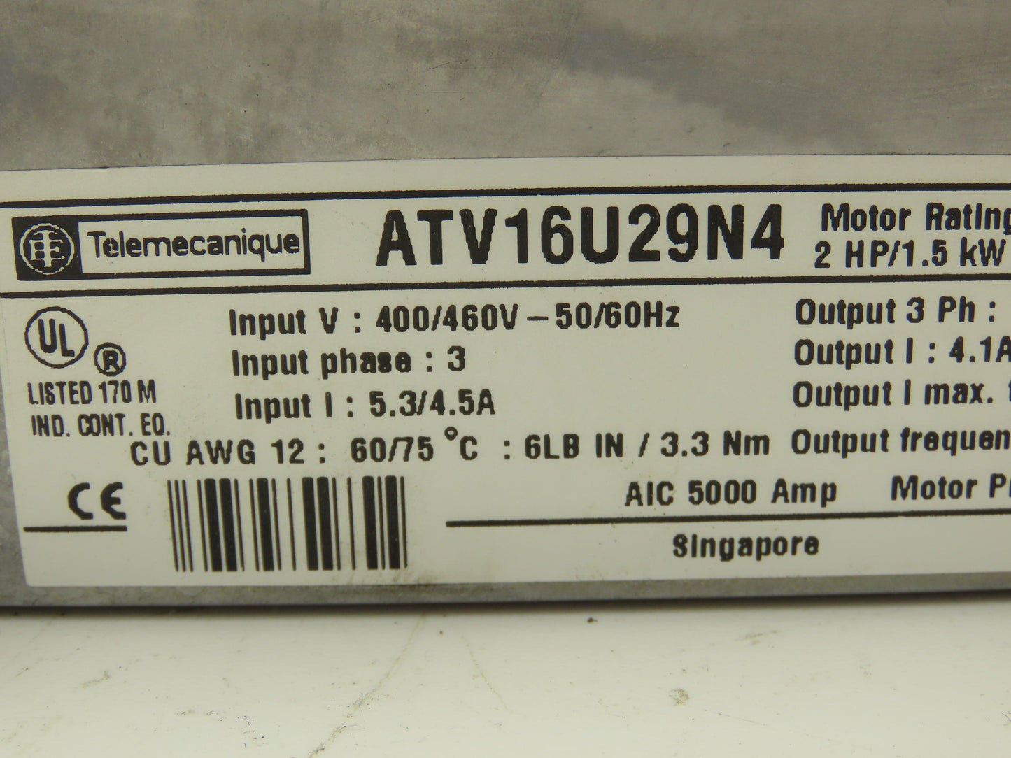 ATV16U29N4 Altivar 16 VFD 1/3PH In 3PH 7.1A Out 2HP 208/240VAC 0.1-200Hz *COVER*