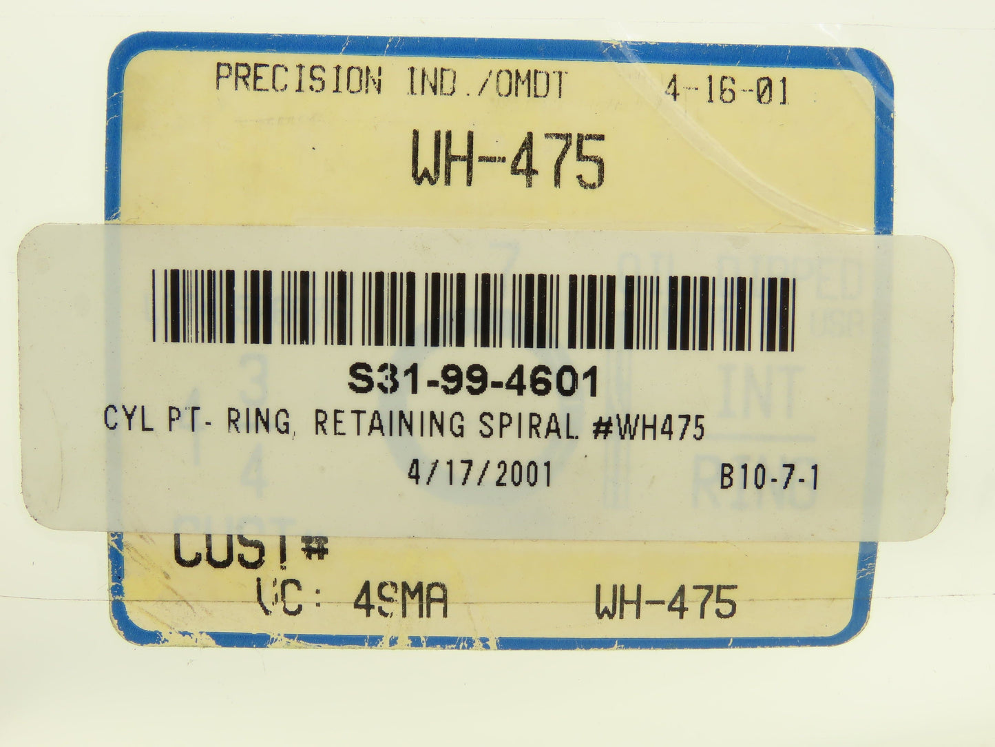 WH-475 Internal Spiral Retaining Ring 4.75" Lot of 5