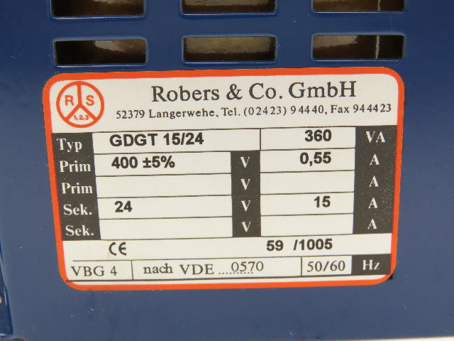 Robers GDGT 15/24 Transformer 400V 0.55A Input 24V 15A Output Lot of 2