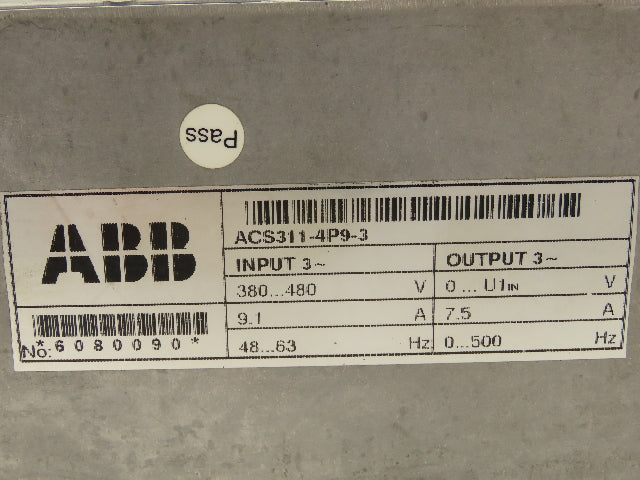 ABB ACS300 ACS311-4P9-3 Inverter Drive 480VAC 3PH 7.5A 0-500Hz BROKEN COVER