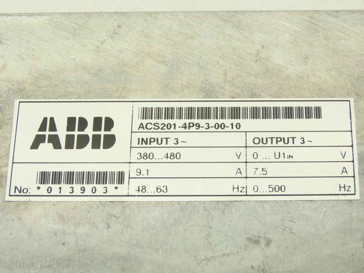 ABB 201-4P9-3-00-10 ACS 200 AC VFD Drive 7.5A 480V 3PH 0-500Hz BROKEN COVER