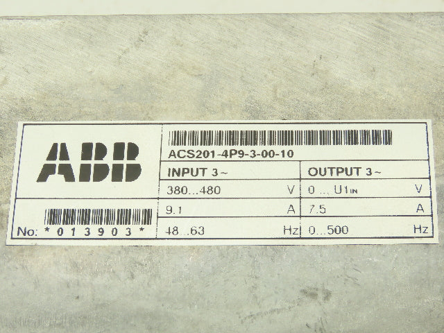 ABB 201-4P9-3-00-10 ACS 200 AC VFD Drive 7.5A 480V 3PH 0-500Hz BROKEN COVER