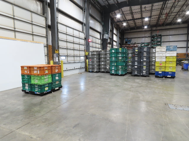 ORBIS Stakpak Stackable Plastic Tote Container Bin 24x22x14" Green Orange Lot 12