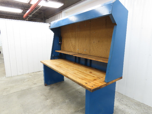 Butcher Block Top Lighted Work Bench Station Pegboard 96"W 34"D 34"H