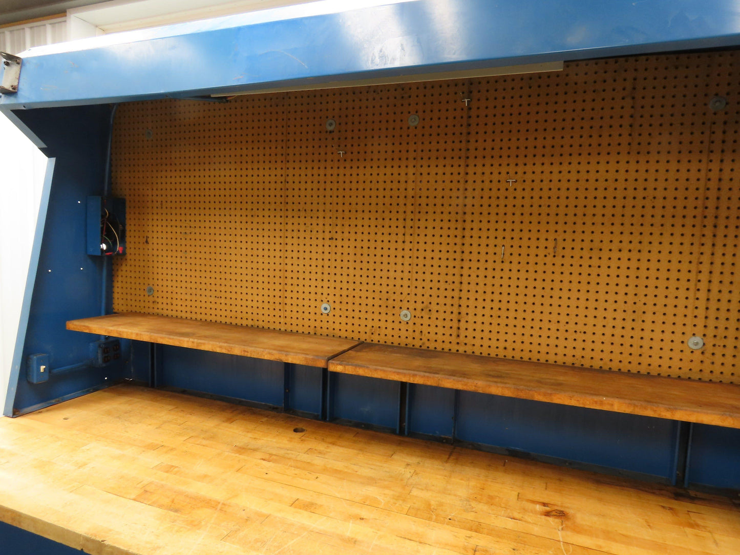 Butcher Block Top Lighted Work Bench Station Pegboard 96"W 34"D 34"H
