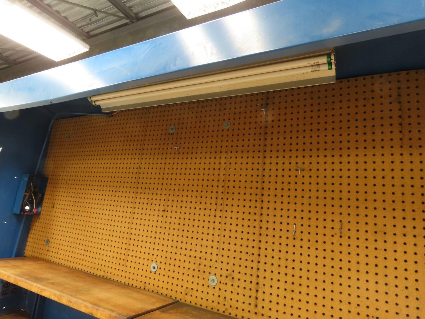 Butcher Block Top Lighted Work Bench Station Pegboard 96"W 34"D 34"H