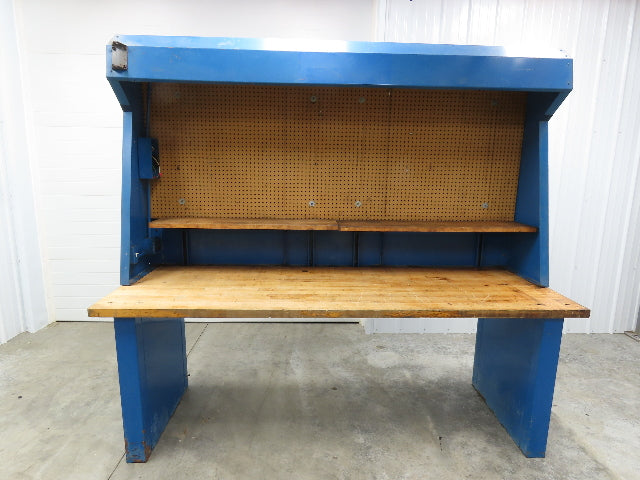 Butcher Block Top Lighted Work Bench Station Pegboard 96"W 34"D 34"H