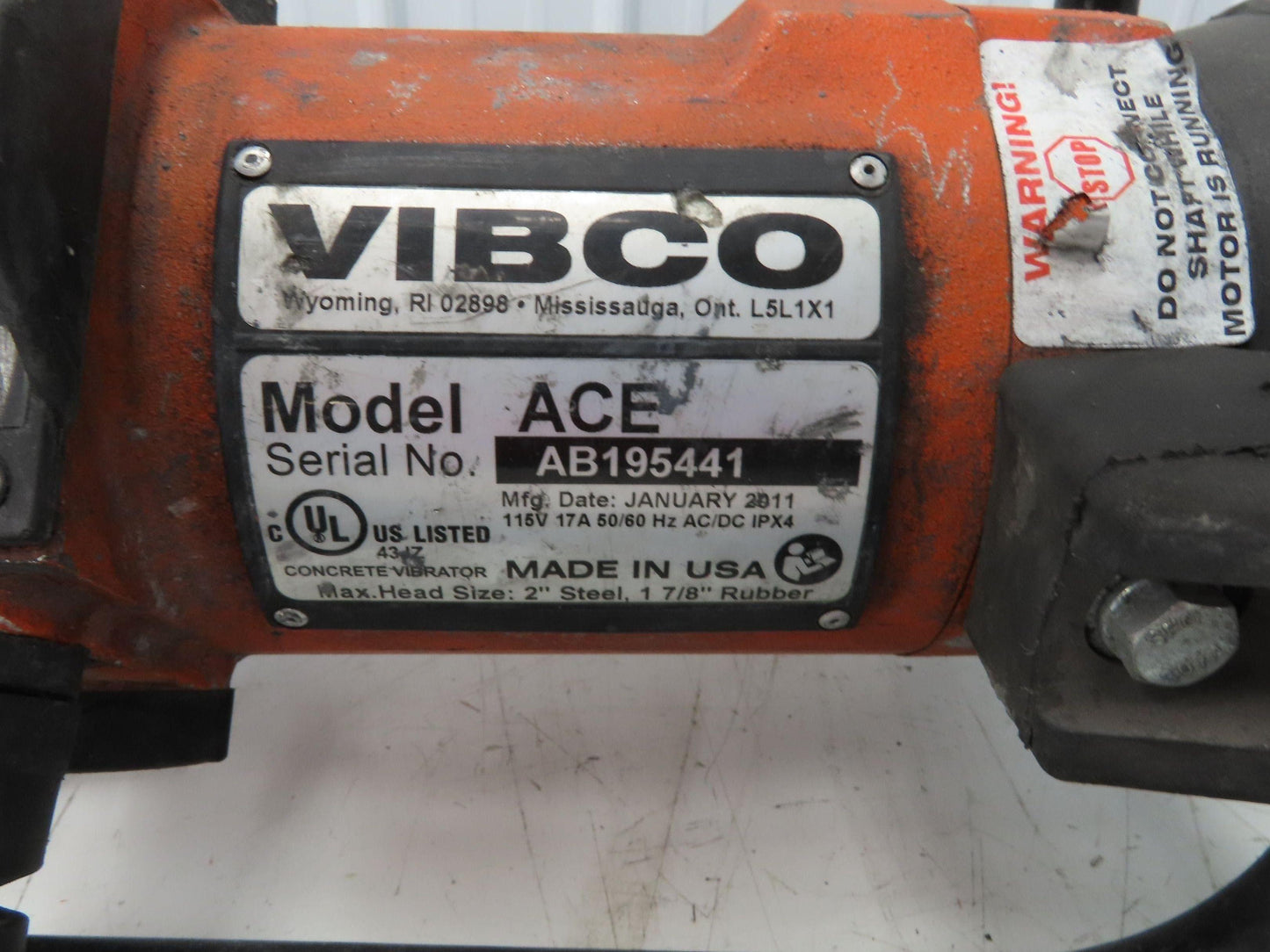 Vibco ACE Electric Concrete Vibrator 115V 8'L