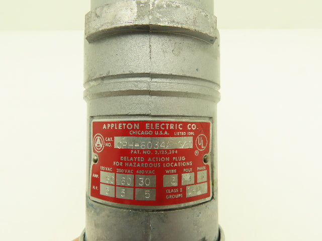 Appleton CPH-6034A Delayed Action Plug 30/60A 240/480V 3PH 3W 4P Solder Wired