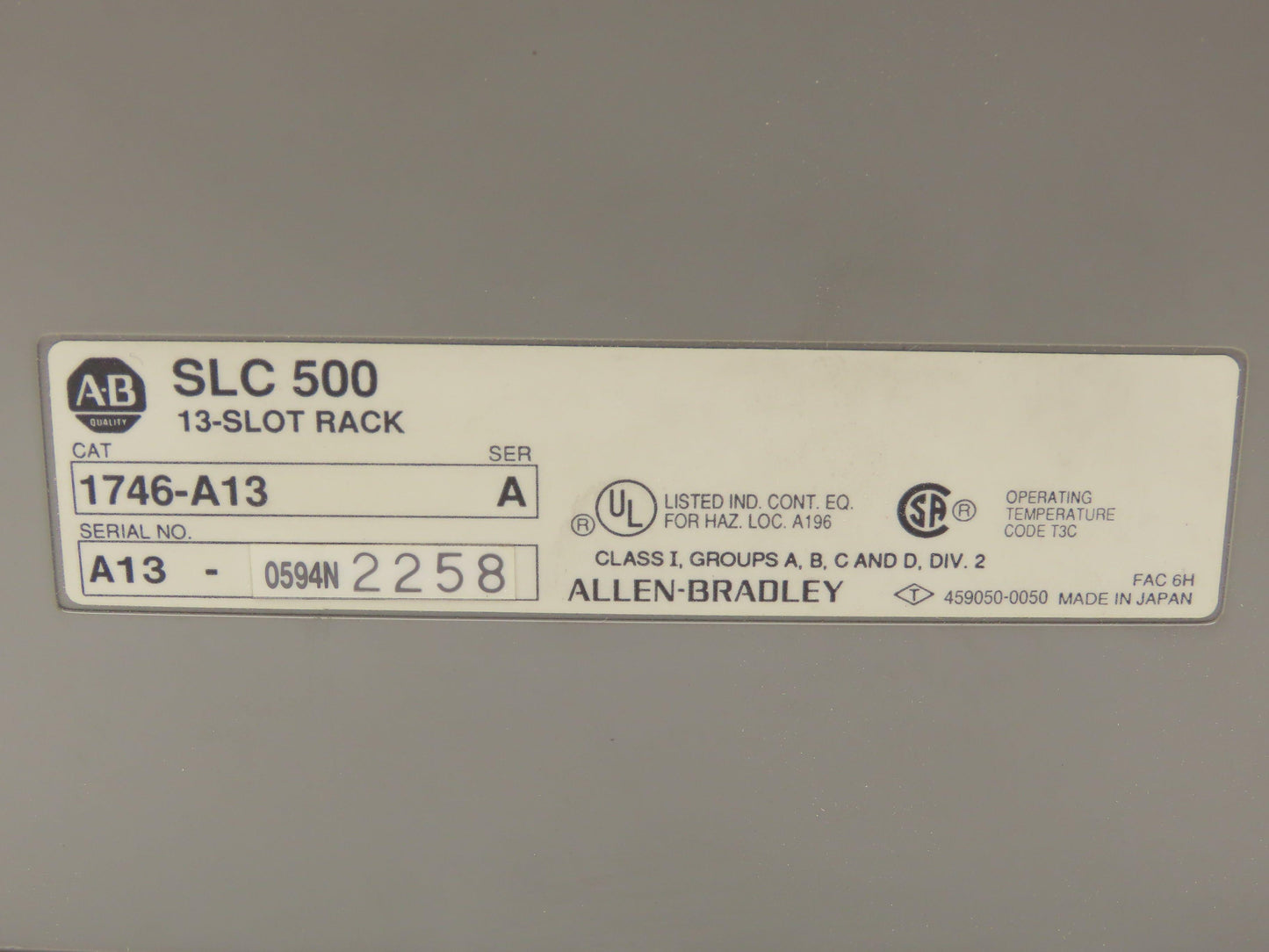 Allen Bradley 1746-A13 1746-P2 SLC 500 Power Supply 13-Slot I/O Chassis Rack