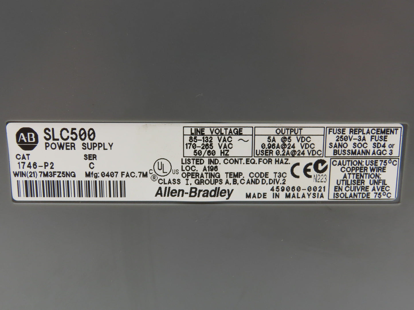 Allen Bradley 1746-A13 1746-P2 SLC 500 Power Supply 13-Slot I/O Chassis Rack