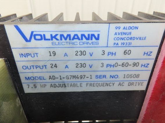 Volkmann AD-1-G7M497-1 Adjustable Frequency Drive 7.5HP 230VAC 3PH 0-60-90Hz