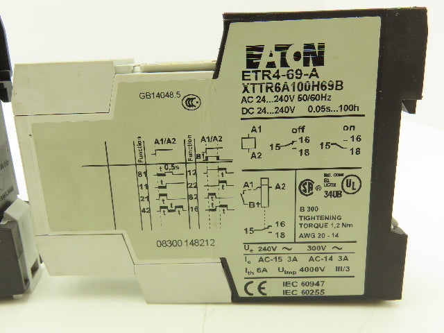 Eaton Moeller ETR4-69-A Timing Relay 24-240V AC/DC 0.05 Sec-100 Hrs Lot of 4