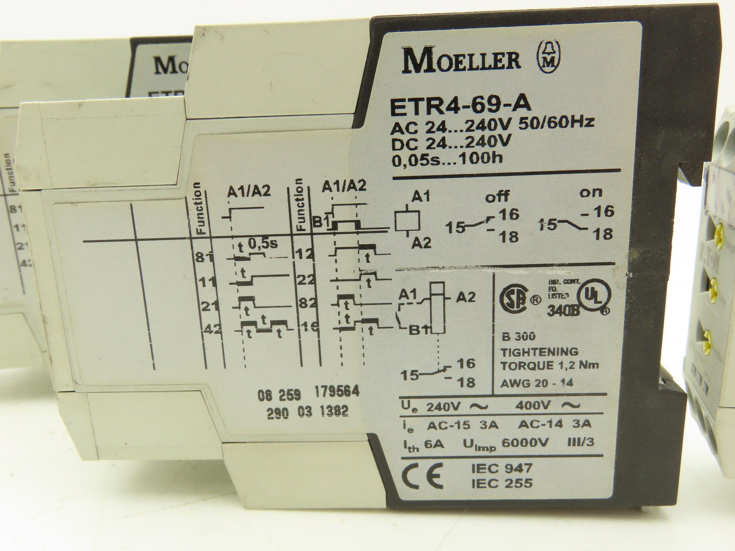 Eaton Moeller ETR4-69-A Timing Relay 24-240V AC/DC 0.05 Sec-100 Hrs Lot of 4