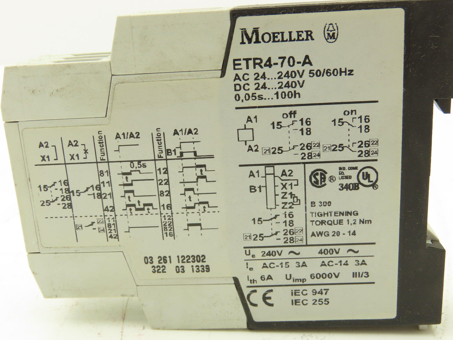 Moeller ETR4-70-A Timing Relay 24-240V AC/DC 0.05 Seconds To 100 Hours Lot of 2