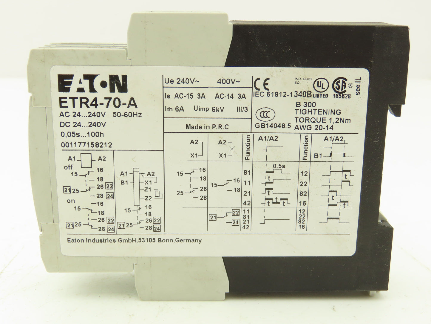 Eaton ETR4-70-A Timing Relay 24-240V AC/DC 0.05 Seconds To 100 Hours