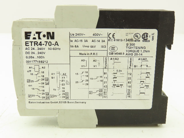 Eaton ETR4-70-A Timing Relay 24-240V AC/DC 0.05 Seconds To 100 Hours