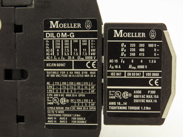 Moeller DIL0MG DIL 0 M-G Manual Motor Starter Contactor 15HP 35A 600VAC Lot of 4