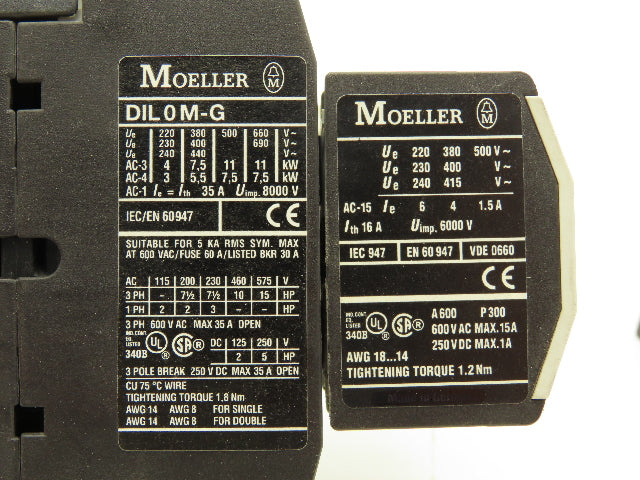 Moeller DIL0MG DIL 0 M-G Manual Motor Starter Contactor 15HP 35A 600VAC Lot of 6