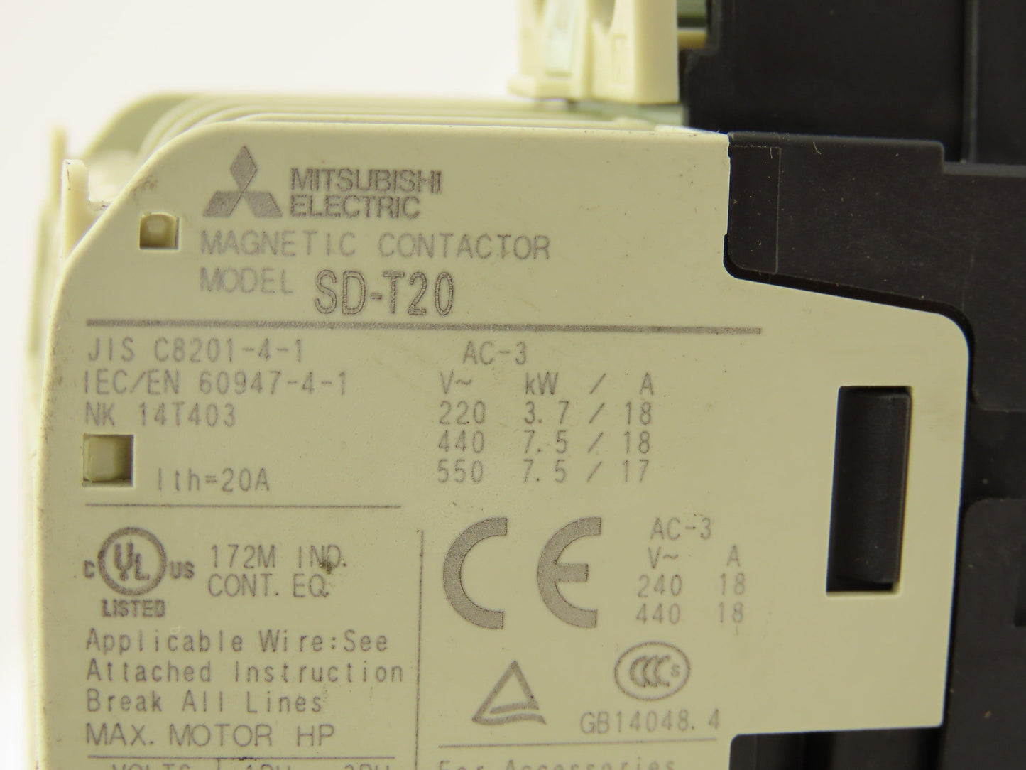 Mitsubishi MSOD-T20 SASR SD-T20 Contactor Overload Relay 7.5HP 18A 600VAC