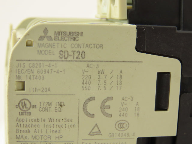 Mitsubishi MSOD-T20 SASR SD-T20 Contactor Overload Relay 7.5HP 18A 600VAC