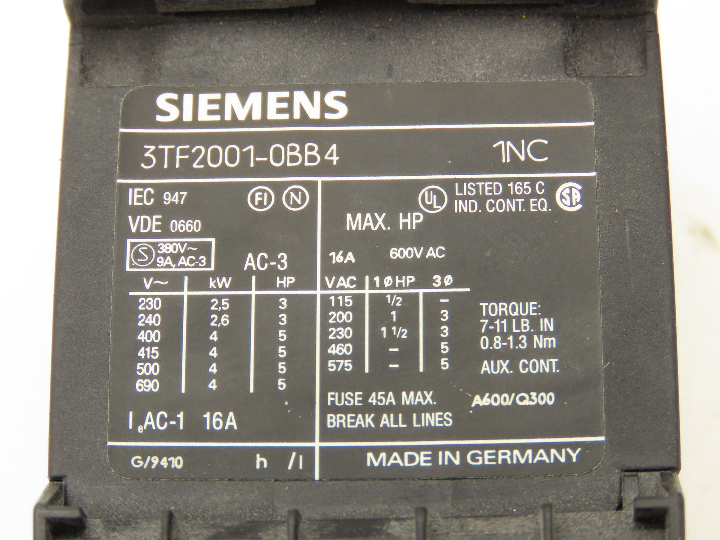 Siemens 3TF2001-0BB4 Contactor Block Diode Set 16A 600VAC 5HP Lot of 3