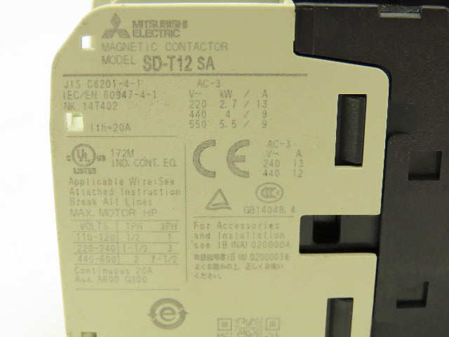 Mitsubishi SD-T12 SA Contactor 7.5HP 13A UT-SA21 Surge Suppressor 24V Lot of 3