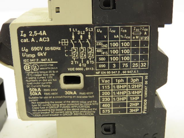 Telemecanique Contactor Manual Motor Starter 3-Pole 2.5-4A 600VAC 3HP Lot of 5