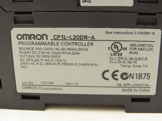 Omron CP1L-L20DR-A Sysmac CP1L Programmable Controller PLC 8 Out 12 In