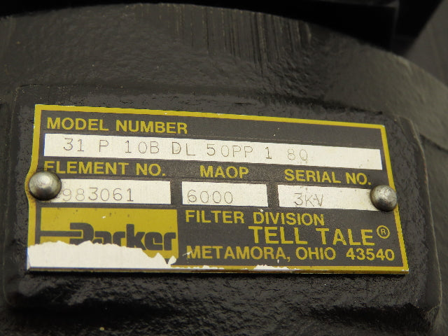 Parker 31P10BDL50PP180 Tell Tale Inline Hydraulic Filter 6000 PSI -Loose plug-