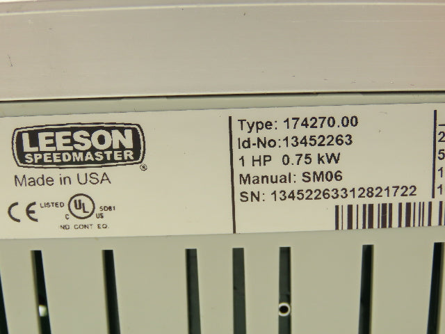 Leeson 174270.00 VFD Drive Input 1PH Output 3PH 4.2A 0-240Hz 1HP