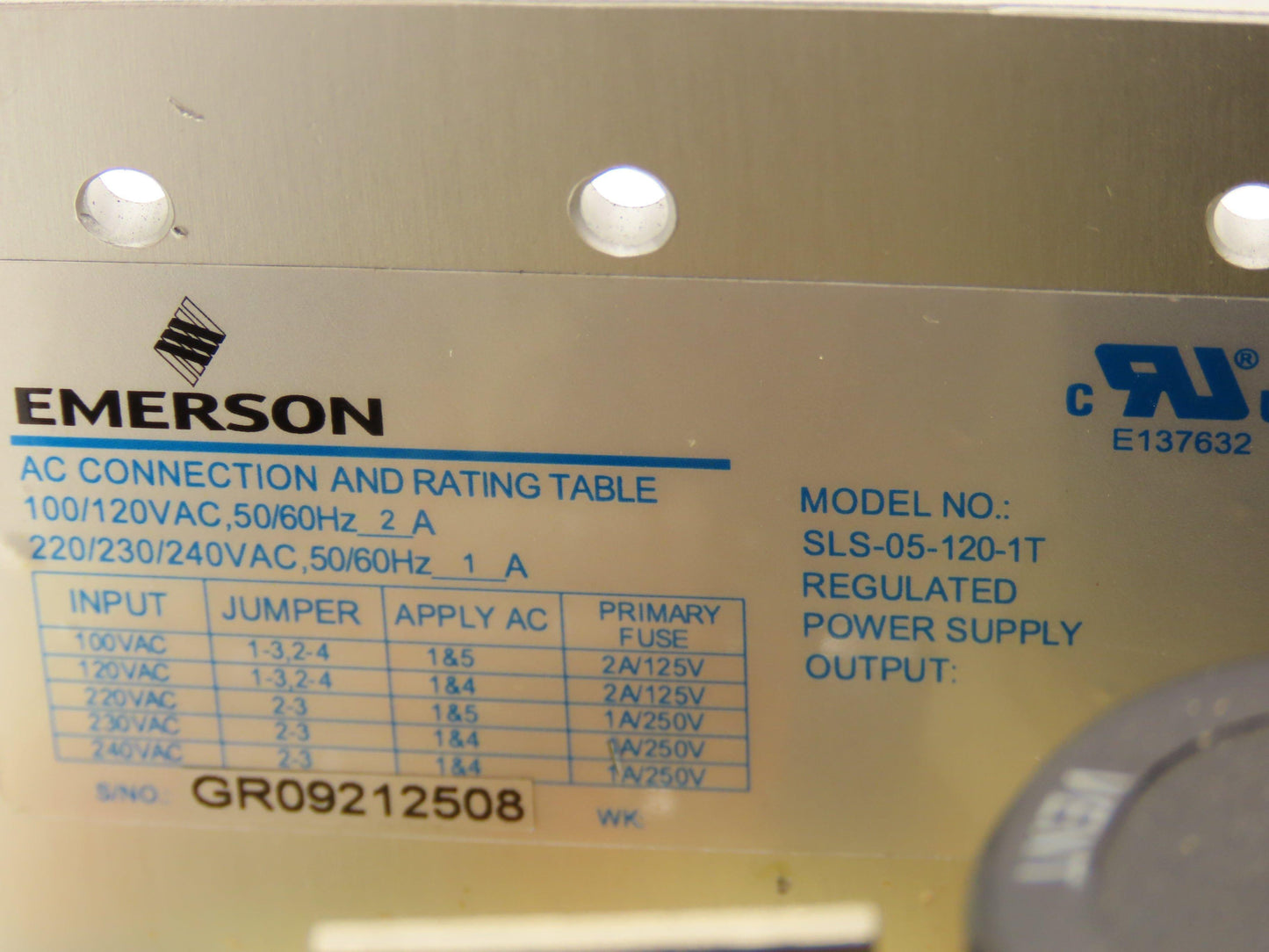 Emerson SLS-05-120-IT Sola Power Supply 5VDC 12A Output 120VAC 2A Input