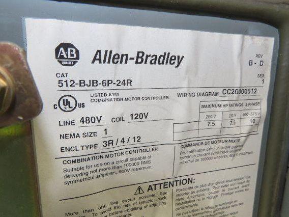 Allen Bradley Size 1 Fusible Combination Motor Starter 10Hp 600V 3PH