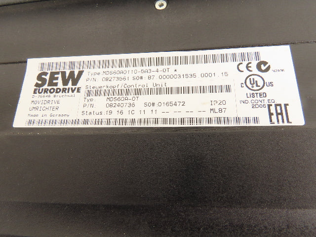 SEW-EURODRIVE MDS60A0110-5A3-4-0T VFD MoviDrive 3PH 500VAC 24A 16.8kVA 0-599Hz