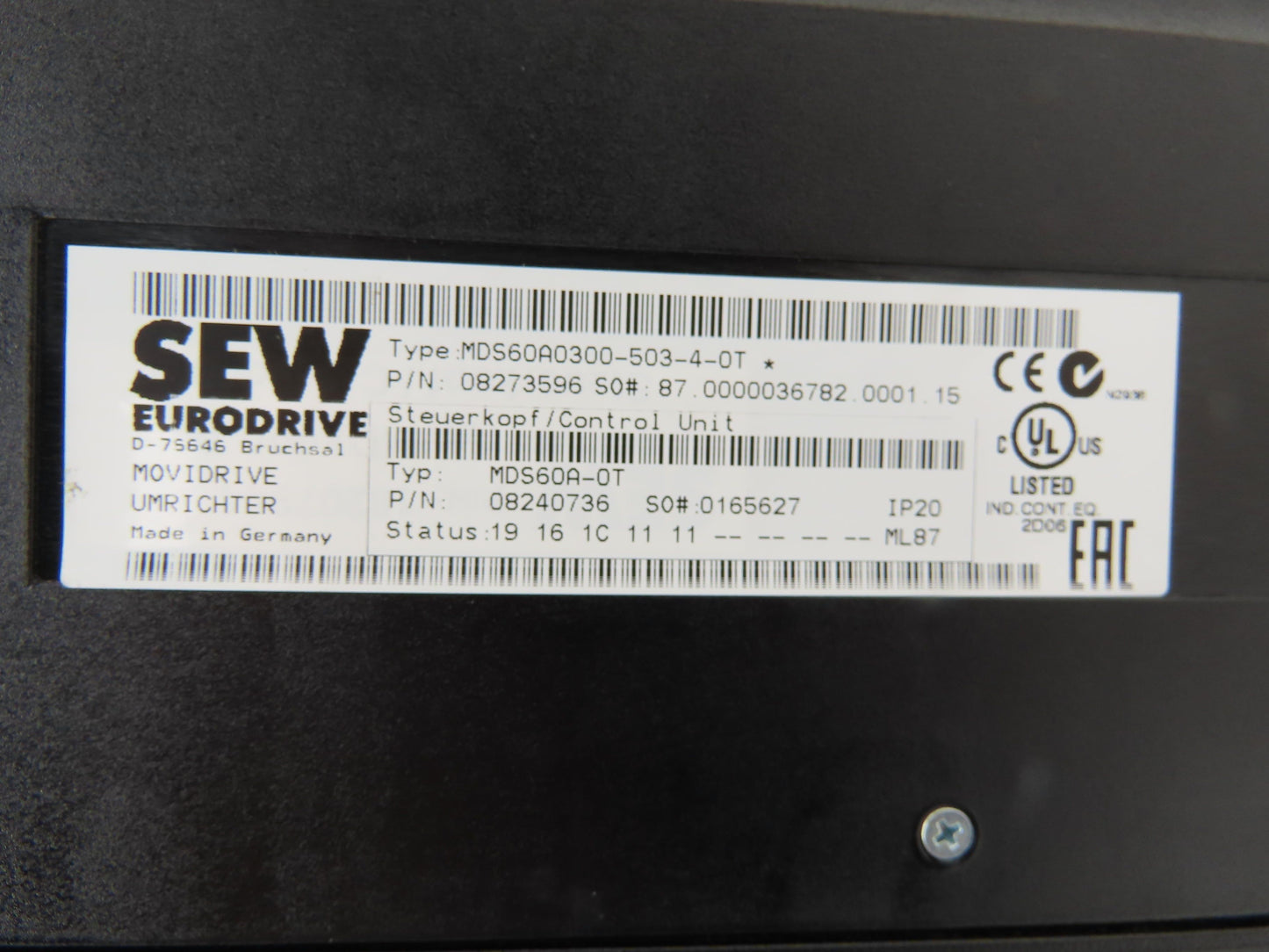SEW-EURODRIVE MDS60A0300-503-4-0T VFD MoviDrive 3PH 500VAC 60A 41.6kVA 0-599Hz