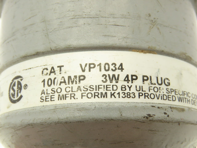 Hubbell Killark VP1034 Versamate Pin & Sleeve Plug 100A 600V 3PH 3W 4P Hazardous