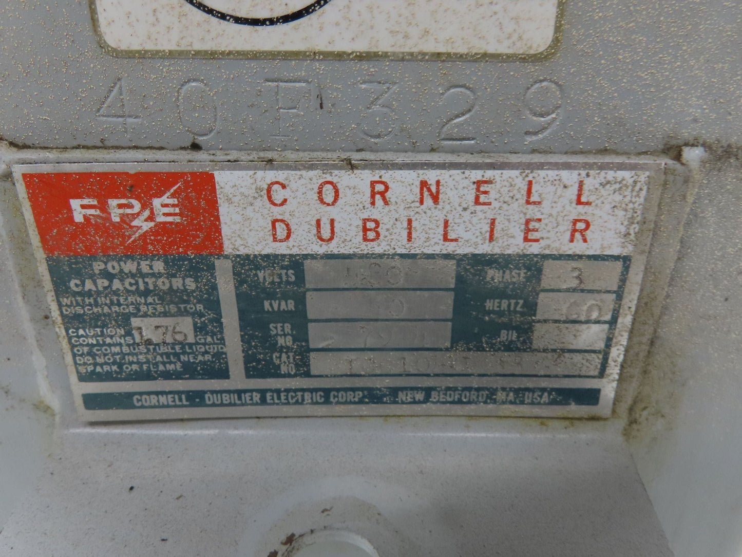 FPE ICC1040F33 Cornell Dubilier Power Capacitor 480V 40KVAR 3Ph 60Hz
