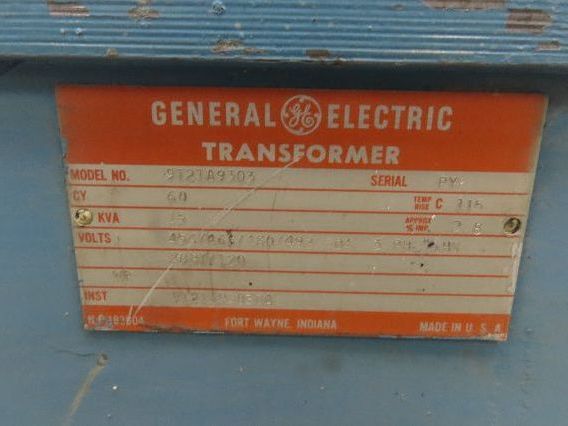 GE 9T21A9303 Stepdown Power Transformer 15kva 3Ph HV 480V LV 208Y/120