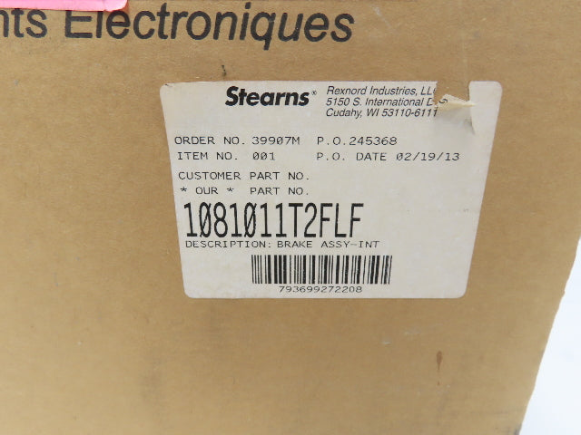 Stearns 1081011T2FLF Clutch Brake 125 Ft-Lb 460V 3PH 324/236TC -Incomplete-