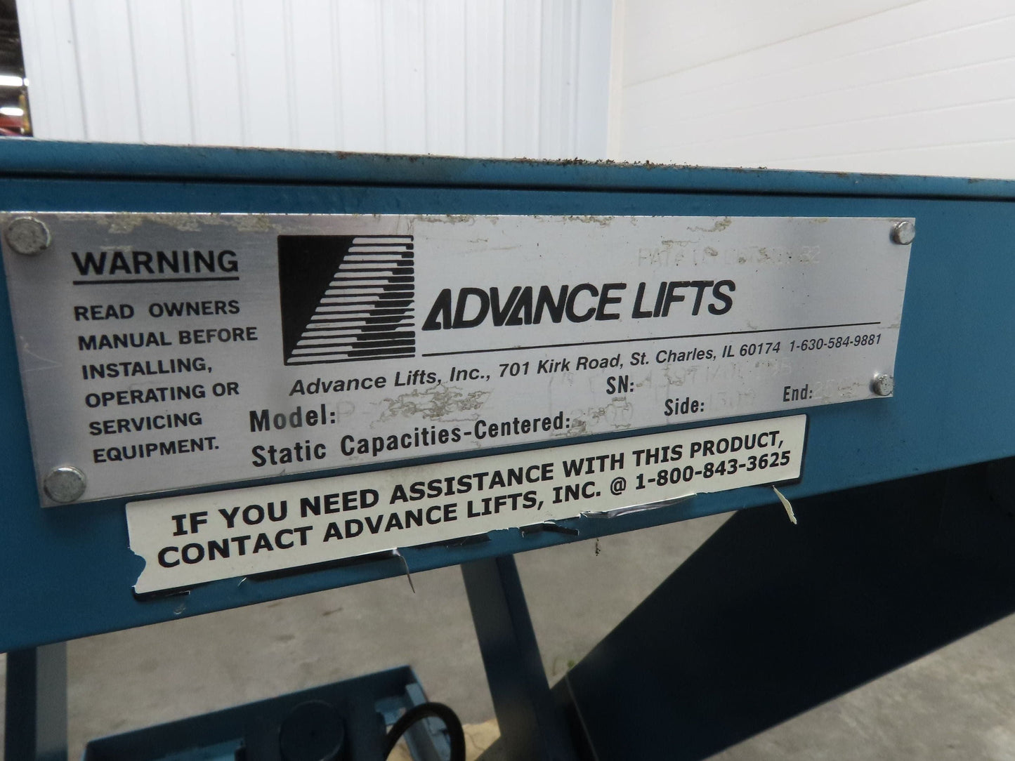 Advance Lifts P-2536-Z 2500lbs Hydraulic Scissor Lift 48x48" Top 480V 36" Travel