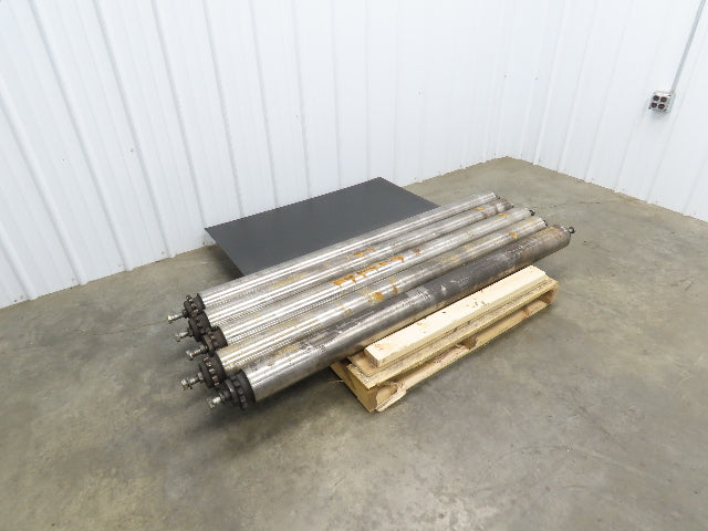 Sprocketed Steel Conveyor Pulley Roller 4.8" Dia x 70"BF Lot of 5