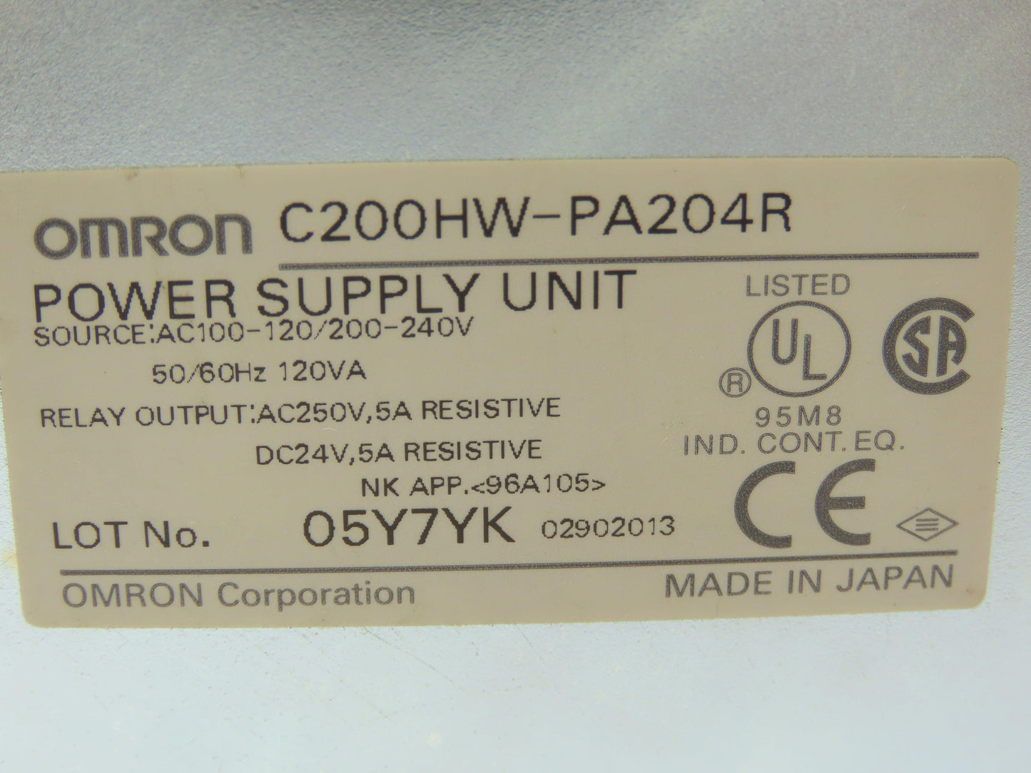 Omron C200HW-PA204R Power Supply Unit 120/240VAC In 250VAC 5A/24VDC 5A Lot of 3