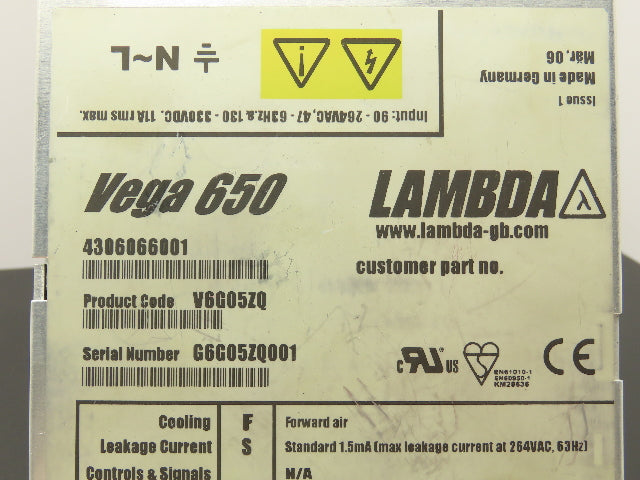 Lambda V6G05ZQ TDK Vega 650 Power Supply 48VDC 20A Output 100-240V Input