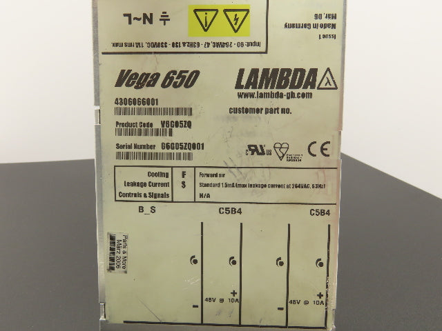 Lambda V6G05ZQ TDK Vega 650 Power Supply 48VDC 20A Output 100-240V Input
