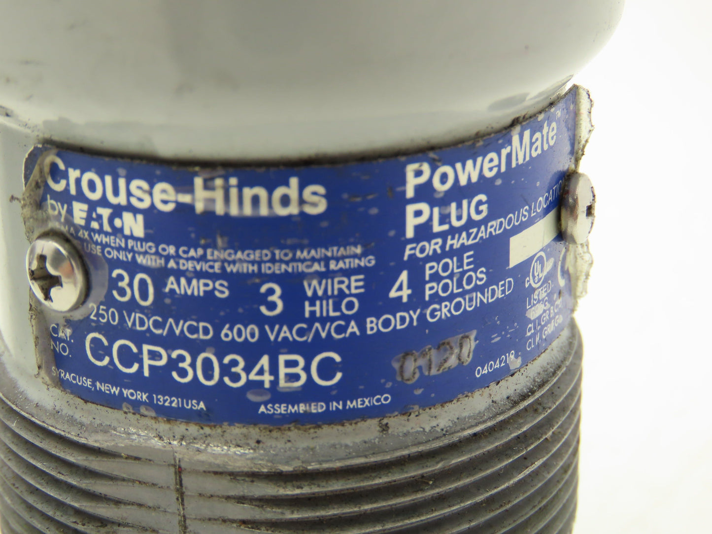 Crouse-Hinds CCP3034BC PowerMate Plug 3-Wire 4-Pole 30A 600VAC 250VDC