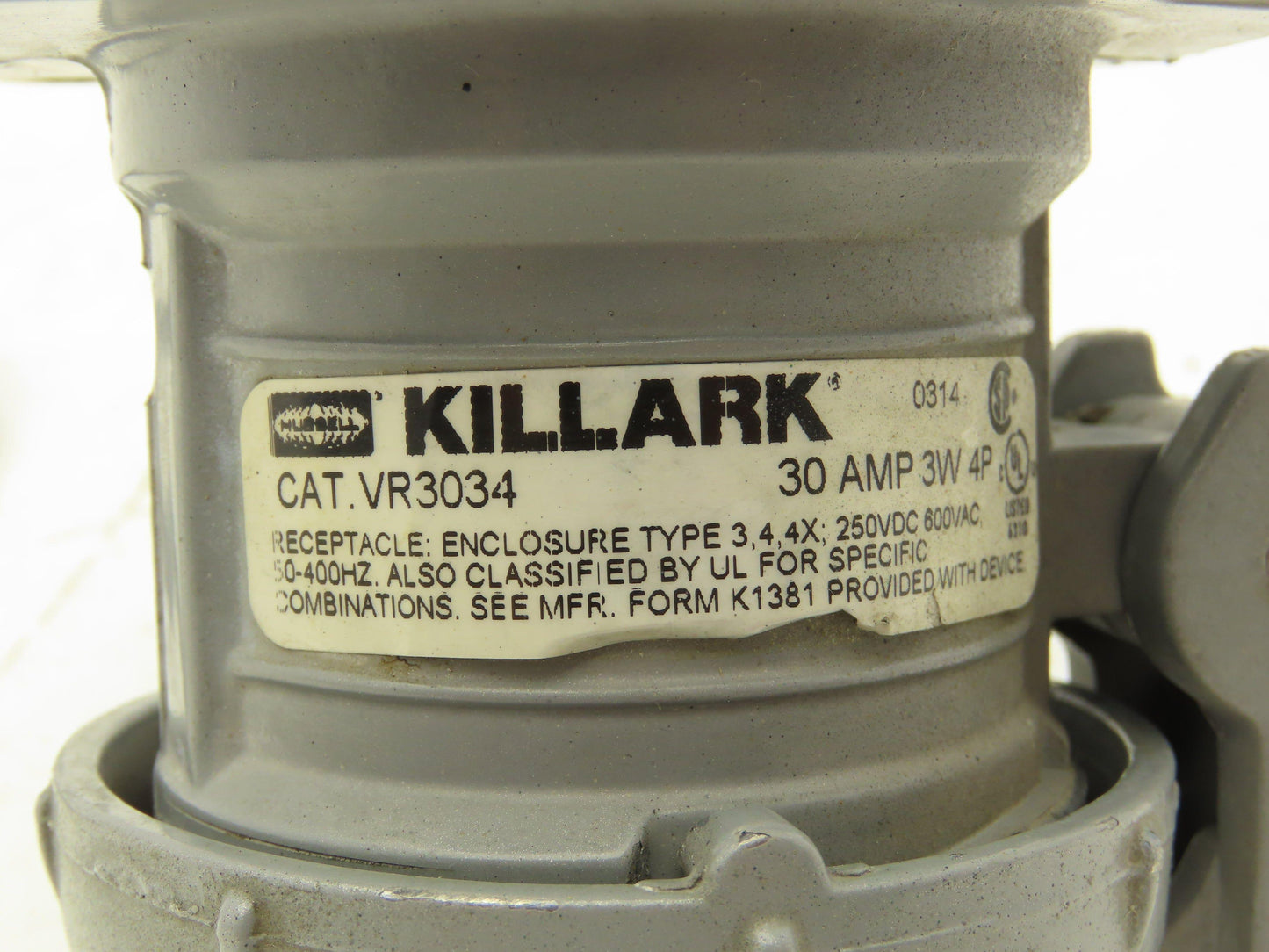 Killark Electric VR3034 Covered Plug 3-Wire 4-Pole 30A 600VAC 250VDC
