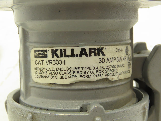 Killark Electric VR3034 Covered Plug 3-Wire 4-Pole 30A 600VAC 250VDC